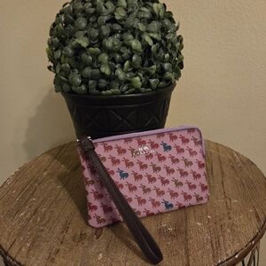 COACH RARE Corner Zip Lilac Purple All Over Bunny Rabbit Print Wristlet